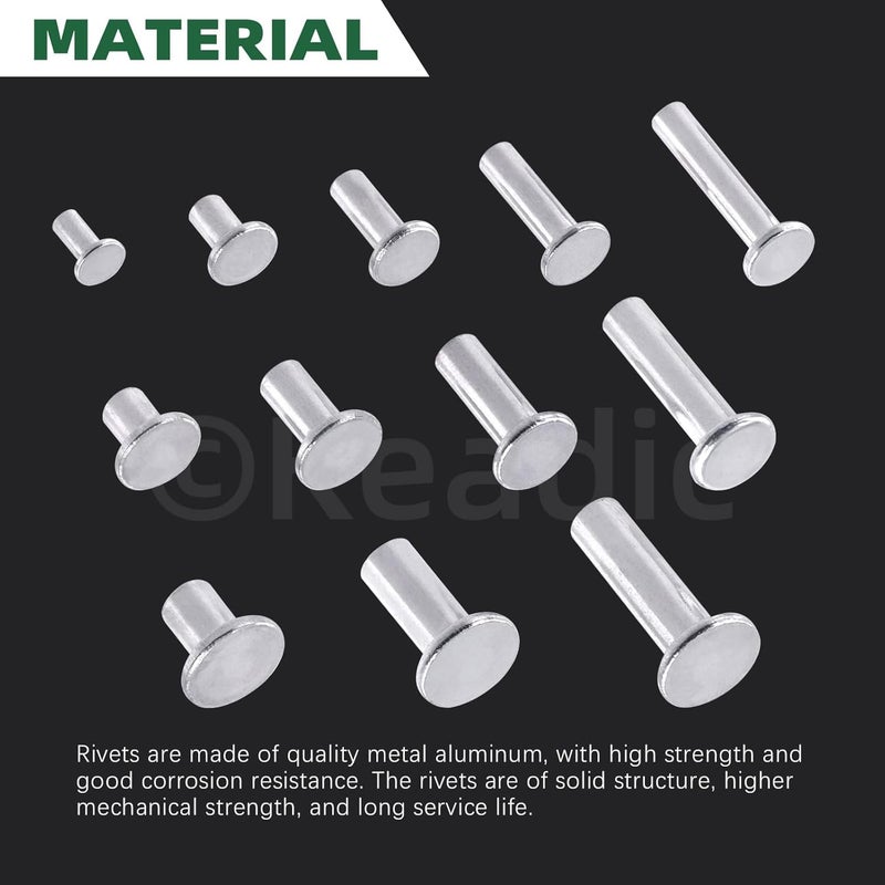 Keadic 390Pcs M4 M5 M6 Aluminum Flat Head Semi-Tubular Rivets Assortment Set, 12 Sizes Silver Tone Metal Stud Fasteners for Leather Household Automobile Industry - Image 3